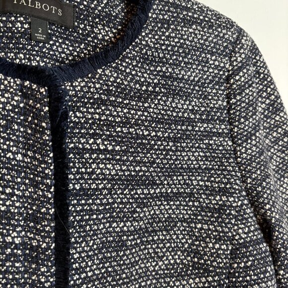 Talbots navy blue tweed fringe blazer jacket - Picture 2 of 5